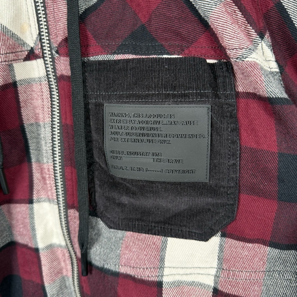 DIESEL Men’s Jacket Zip-Up Hoodie J Vasilevich Red Black Plaid Size S - Picture 2 of 9